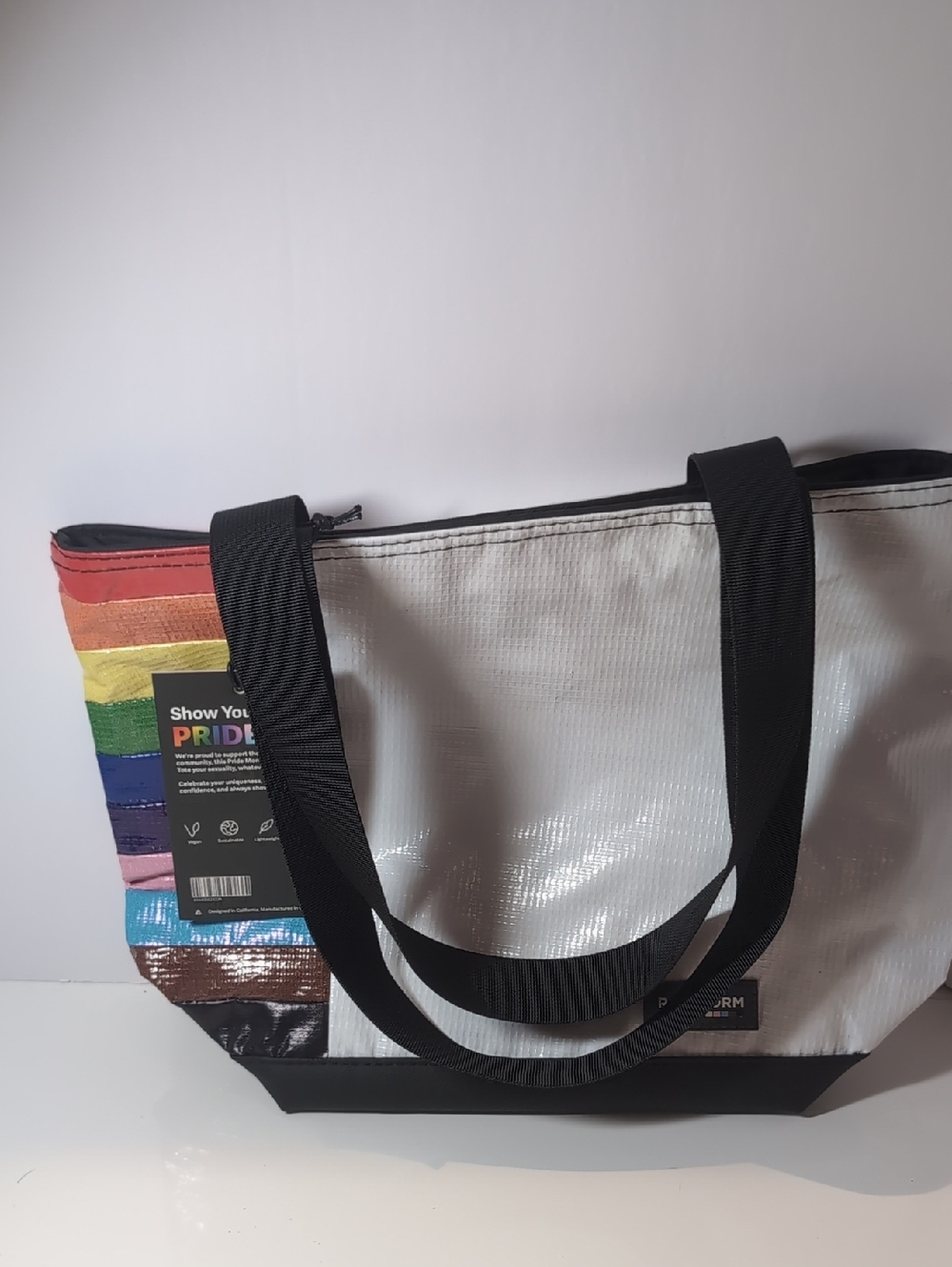 Rareform White & Rainbow Pride Tote Bag with Black Straps NWT